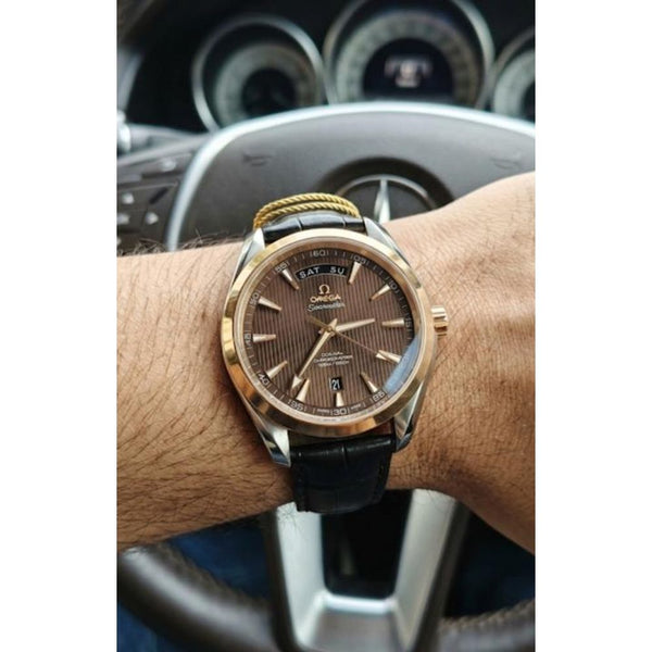 Omegga Seamaster Japan Black Leather Strap Tow Tone Copper (163)