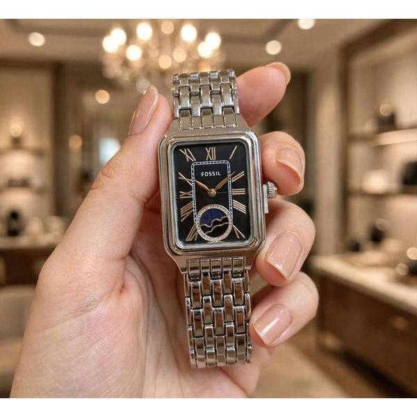 FOSIL RAQUEL SILVER-BLACK WATCH FOR HER 972
