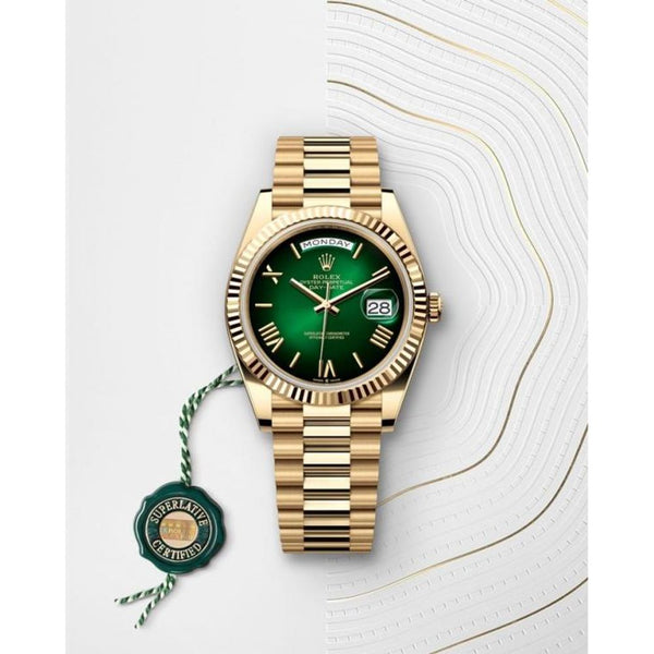 Rolee_x Oyster Perpetual Day Date 40 Battery Gold Green