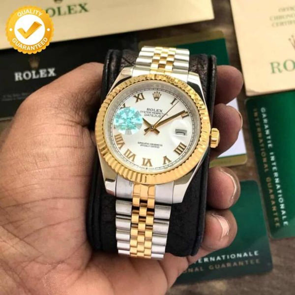 Rollex Oyster perpetual Date just Automatic TT Gold WHITE ROMAN 487