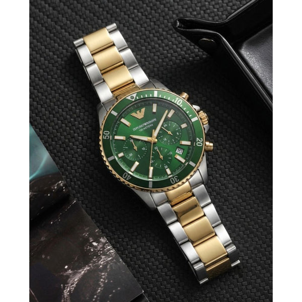 Emporio Arrwa%! 100Meter Chronograph 2Ton-Gold-Green