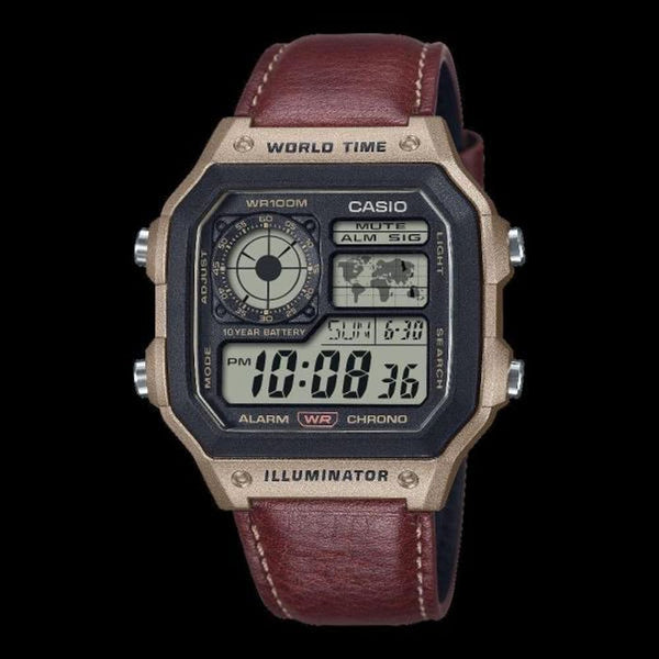 CASIO AE-1200 Illuminator Camel Brown - J1231-WORLD TIME