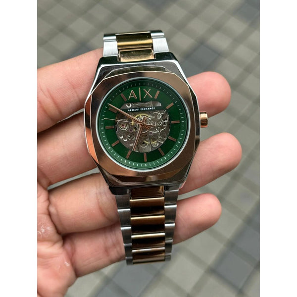 Arman i Exchange Skeleton Square Open Machine Rose Two Tone Green Dial
