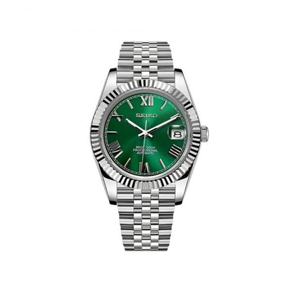 Seiko Mod Date Just Roman Silver Green Dial