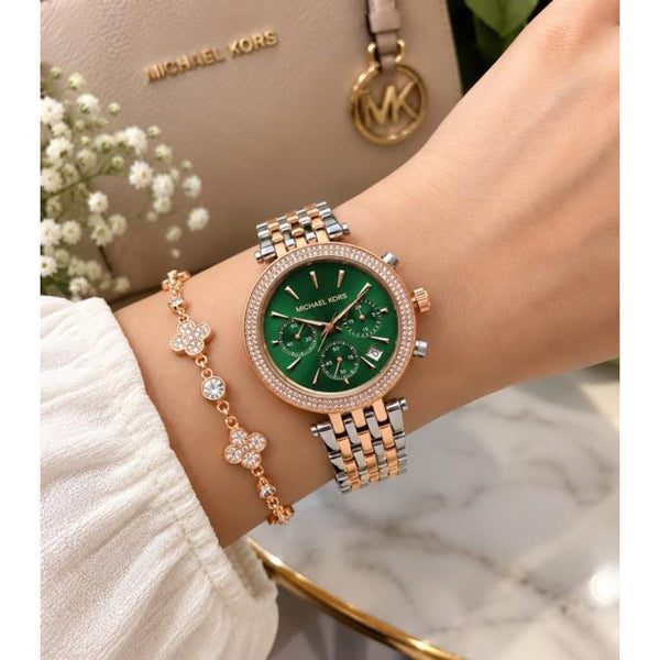 Michael l Kors Darci Chronograph Two Tone Rosegold Green