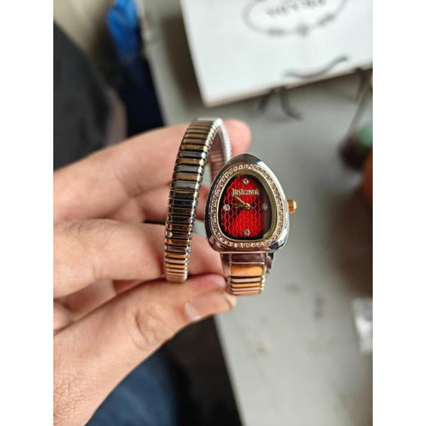 JUST CAVALLI SNAKE WATCH SINGLE RING ANALOGE WATCH TT GOLD RED 199
