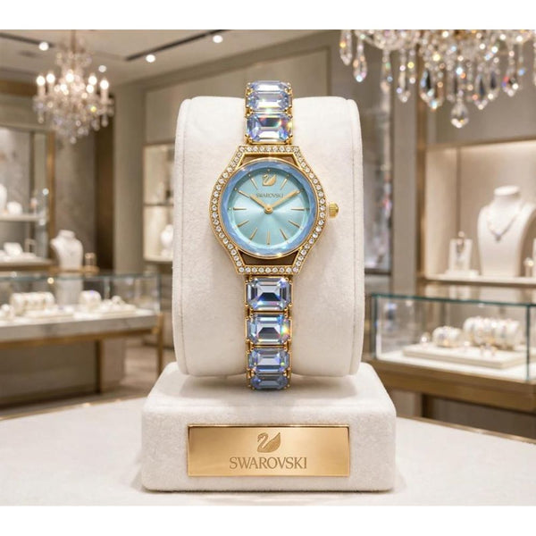 SWAROVSKY CRYSTAL GOLD BLUE WATCH FOR HER 1011
