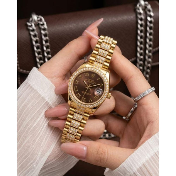 Rollex Date Just Ladies Gold Brown