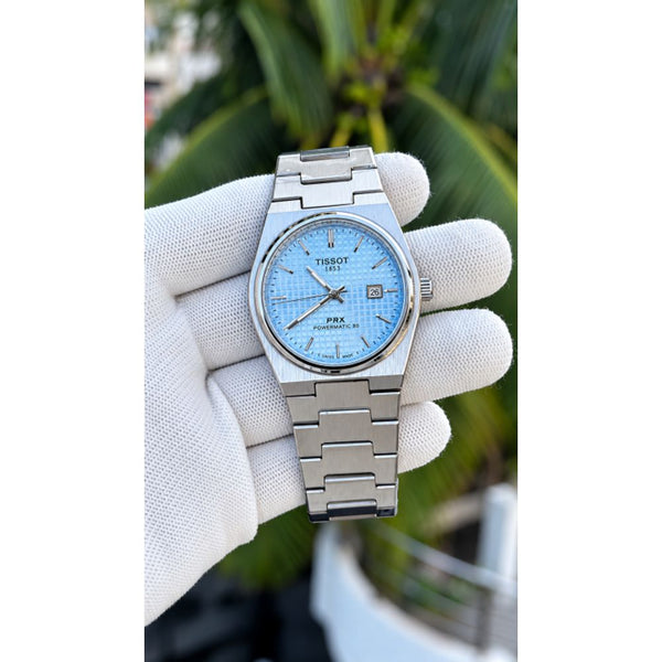 TISOT PRX QUARTZ SKYBLUE TEXTURE DIAL AT358