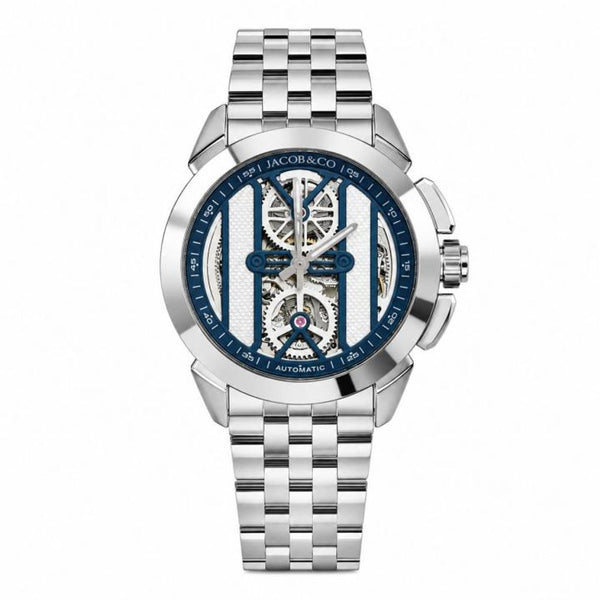 Jacob & Co. Epic X Skeleton Automatic Open Heart Silver Blue Dial