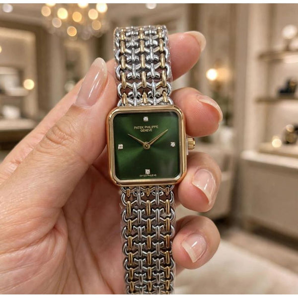 PATEK PHILIPE TWO-TONE GREEN WATCH FOR HER 1057