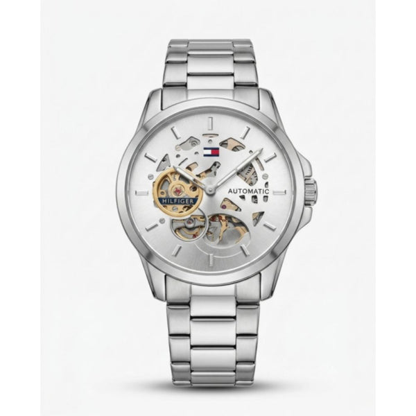 TUMMY HILFIGE SKELETON AUTOMATIC SILVER WHITE 587