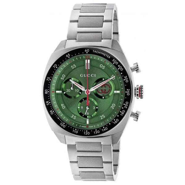 Guccci Interlocking Chronograph Japan Silver Green Dial (411)