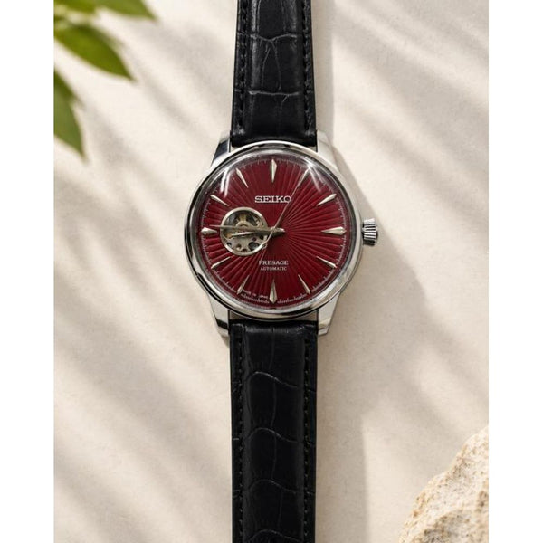 Seiko Presage Automatic Black Silver Red Dial