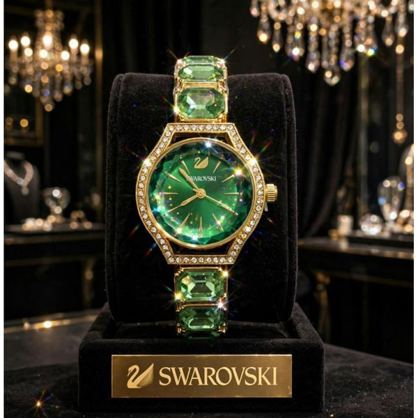 SWAROVSKY CRYSTAL GOLD GREEN WATCH FOR HER 998