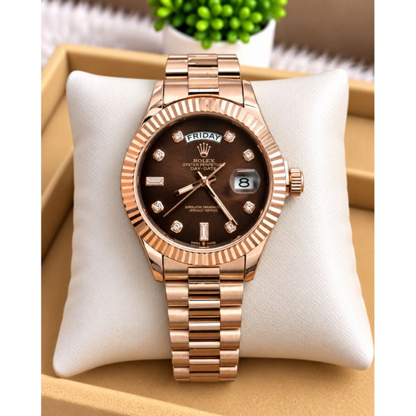 Rollex Day Date Chocolate Diamond Sweep Movement AT299