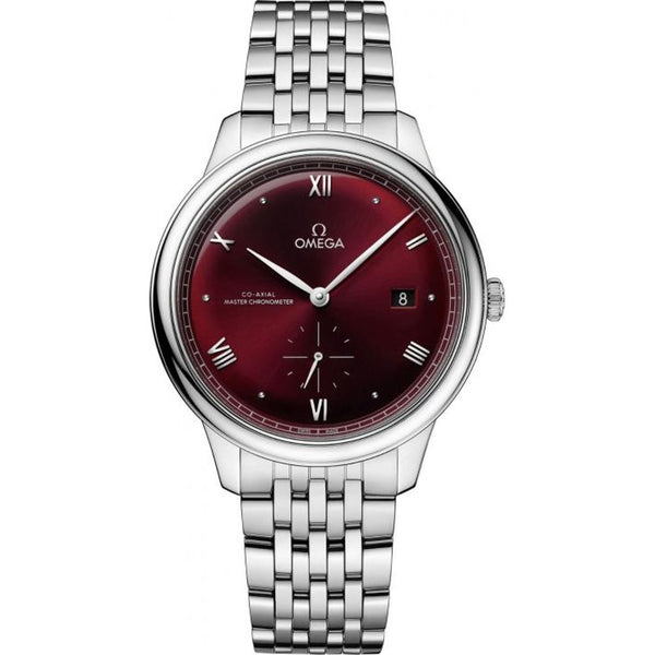 Omegga De Ville Prestige Co-Axial Chronometer Small Second Timepiece Silver Wine Burgundy Dial (163)