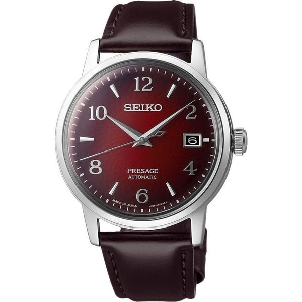 Seiko Presage Cocktail Time Old Clock Brown Leather Strap Red Dial (202)