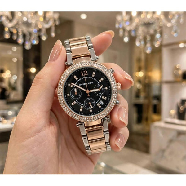 Micheal Kors Parker tow tone rose gold black 1044