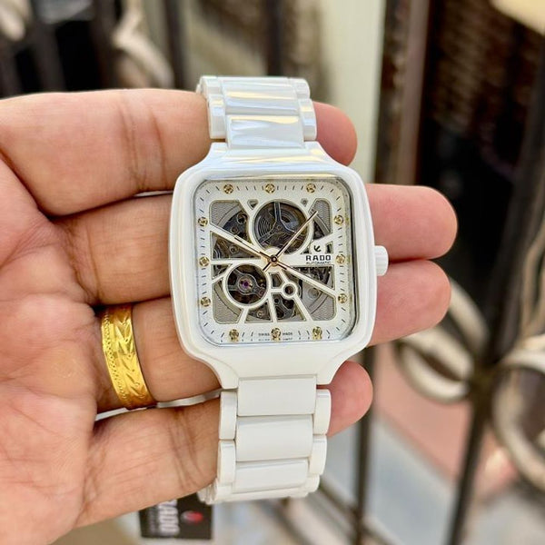 Raado True Square Automatic Ceramic- White-Gold Diamond