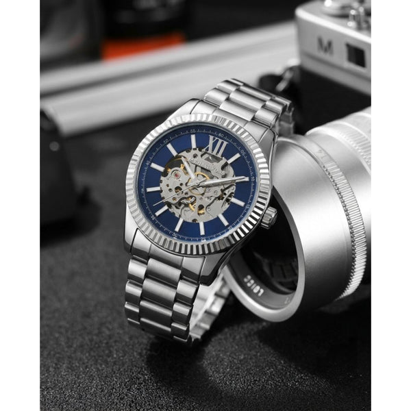 Michael_l Kors Lexington Automatic Skeleton Silver-Blue