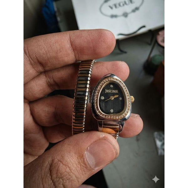 JUST CAVALLI SNAKE WATCH SINGLE RING ANALOGE WATCH TT GOLD BLACK 203
