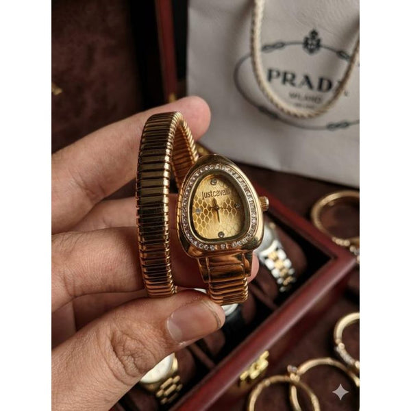 JUST CAVALLI SNAKE WATCH SINGLE RING ANALOGE WATCH GOLD GOLD 202