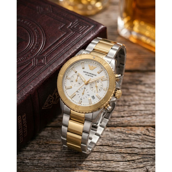 Emporio Arrwa%! 100Meter Chronograph 2Ton-Gold-White