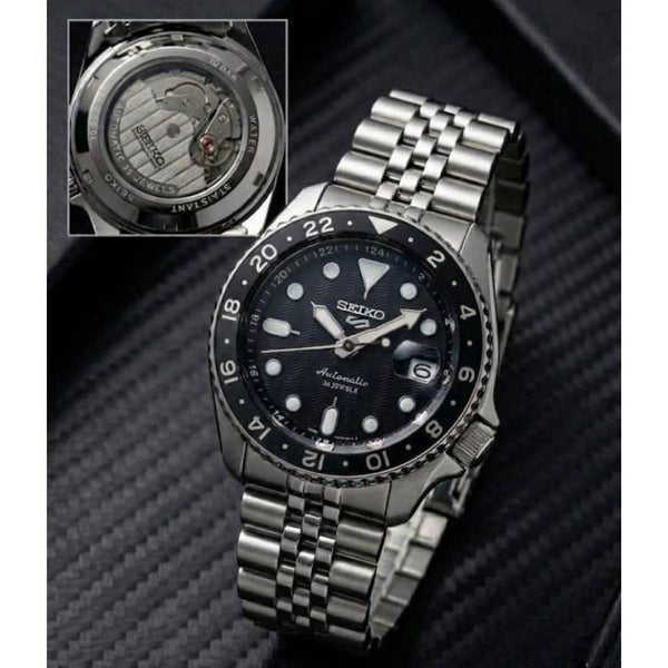 SEIK O 5 SPORTS GMT MOVEMENT LIKE AUTO OG LOCK SILVER BLACK 314