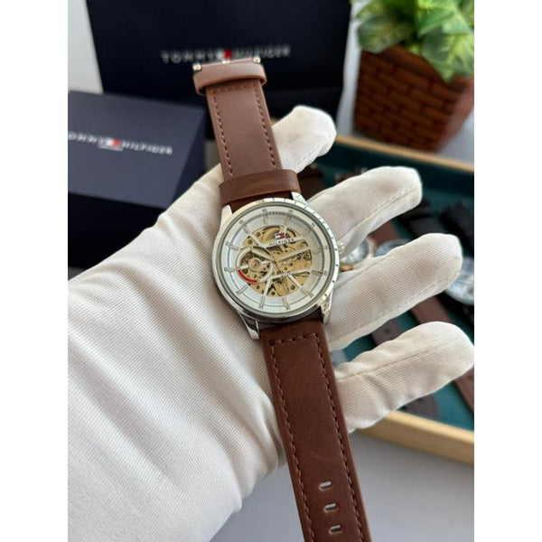 Tommy Automatic Premium Leather Brown silver W329
