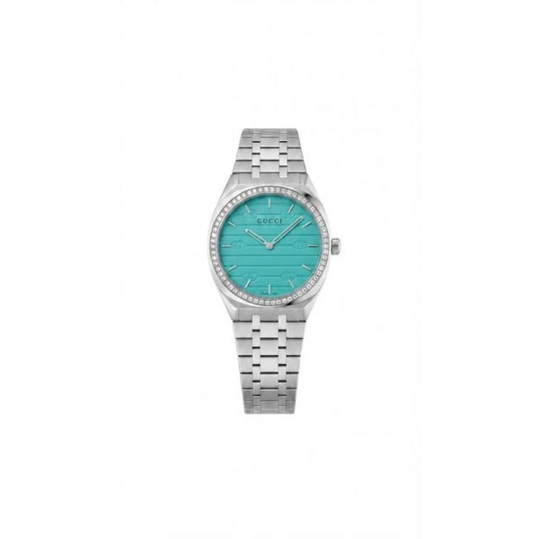 Gucc 25H Japan Diamond Silver Ocean Blue Dial