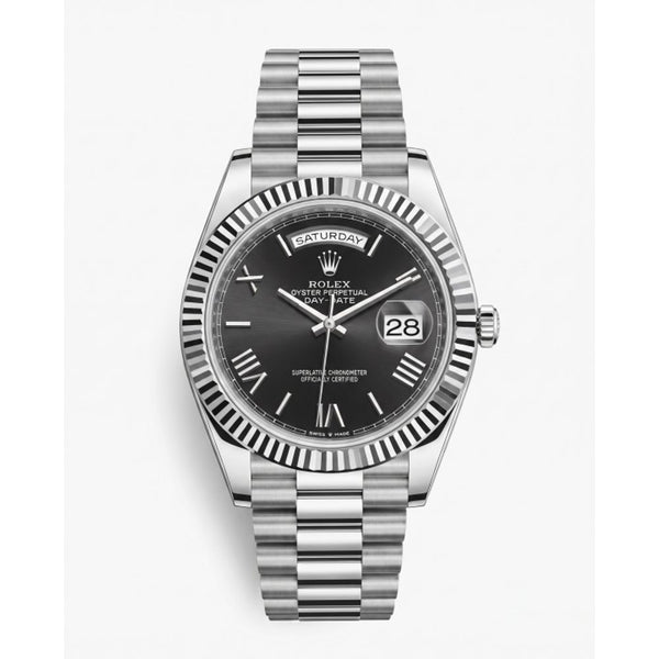 Rolee_x Oyster Perpetual Day Date Silver Black Dial
