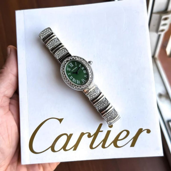 CARTIAR LADIES SILVER GREEN WATCH