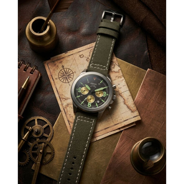 Fosil 10 ATM Latitude Green Silver Black Dial