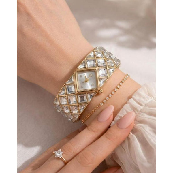 SWAROVSK CURIOSA CRYSTAL BRACELET WATCH GOLD WHITE 590