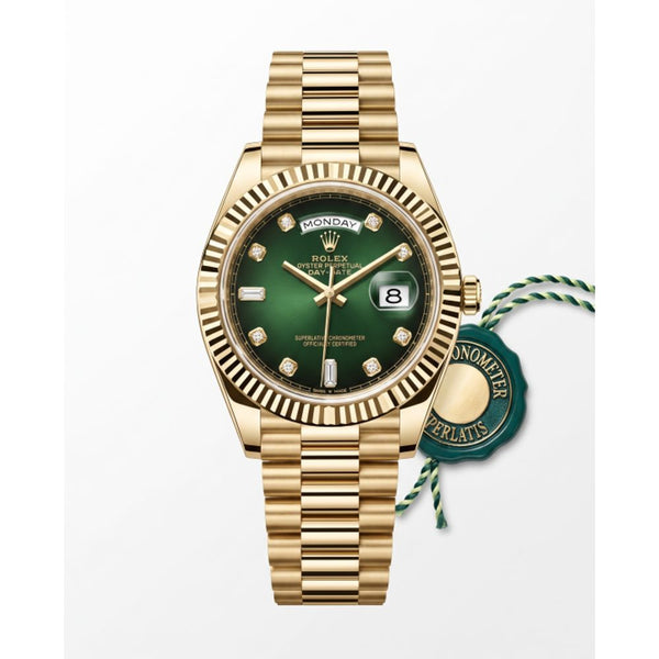 Rolee_x Oyster Perpetual Day Date Diamond Gold Green Dial