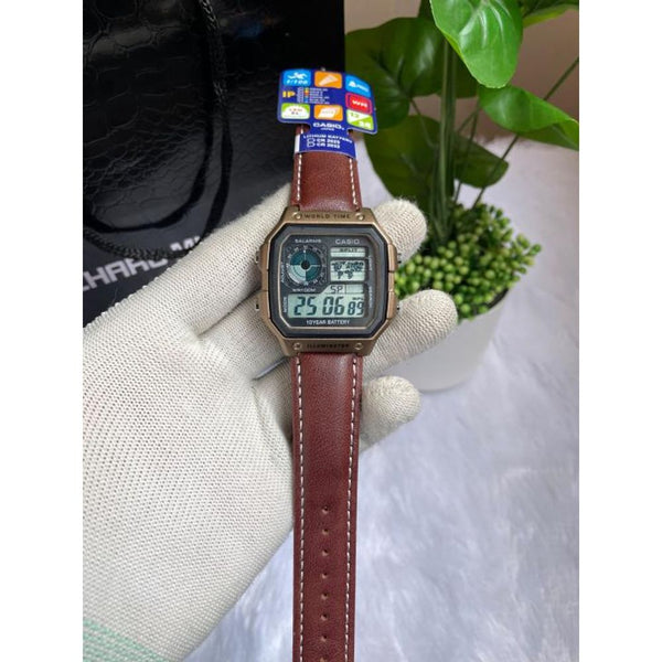 CASIO AE 1200 WORLD TIME ILLUMINATOR BROWN GOLD AT316