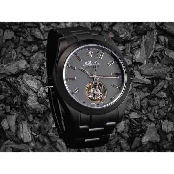 Roleex Oyster Perpetual Matte Black open-heart dial Automatic (192)