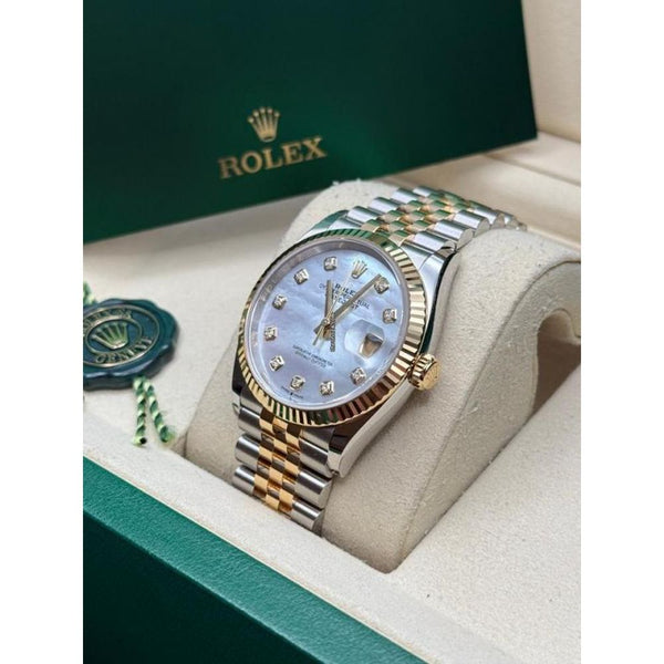 Rollex Oyster perpetual Date just Automatic TT Gold WHITE DIAMOND MARBLE 488