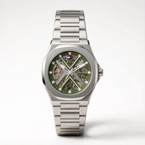 Tommmy Hilfige_r Skeleton Automatic Silver-Green