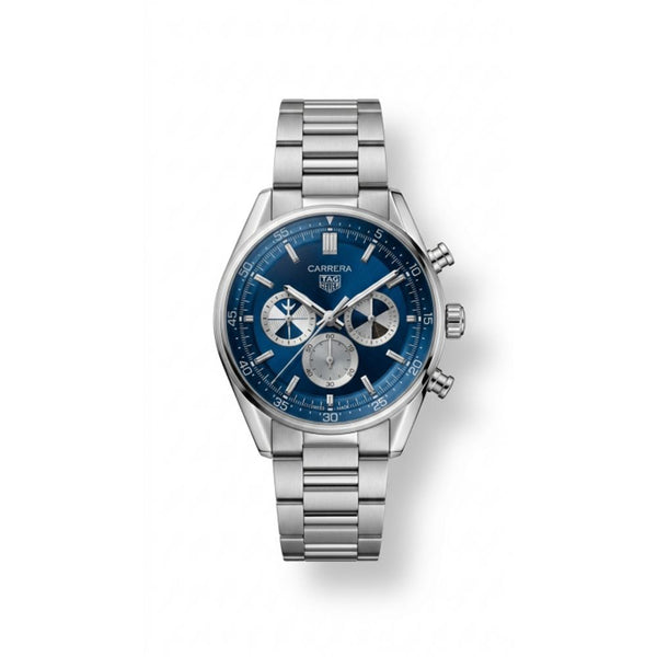 Tag Heueer Carrera style chronograph Silver Striking Blue Dial