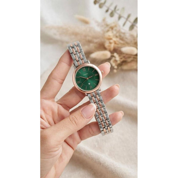Fossiil Carlie Rosegold Green Dial Two Tone