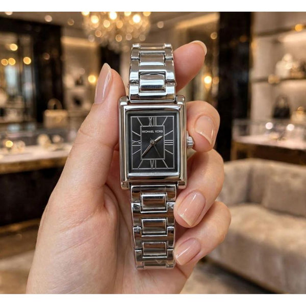 MICHEAL KORS ESSEX SILVER-BLACK WATCH FOR HER 1075