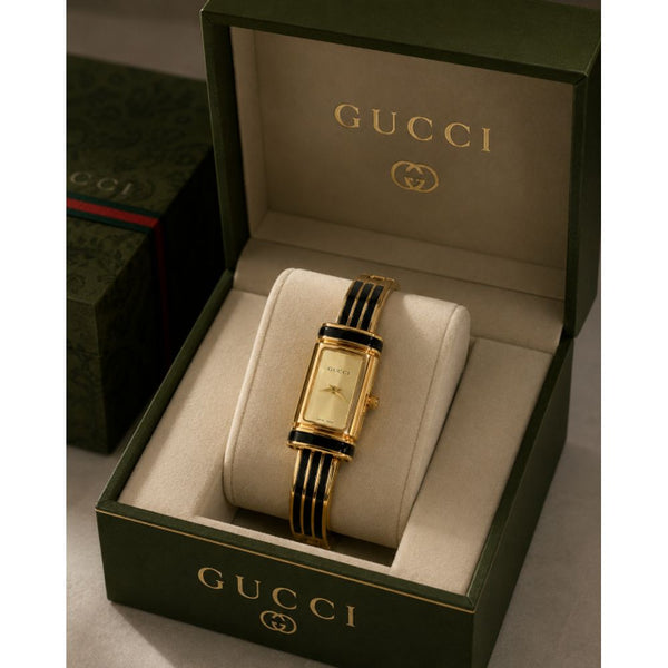 GUCCCI BAMBOO LADY ANALOG BLACK GOLD 734