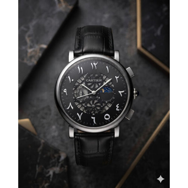 Cartiar Baloon Leather chronograph Black Silver Black Dial