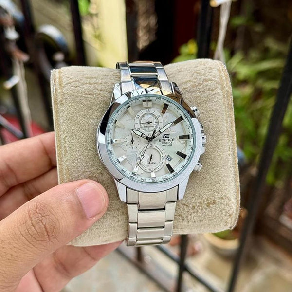 CASI O EDIFIC E WORLD MAP CHRONOGRAPH SIL WHITE 555