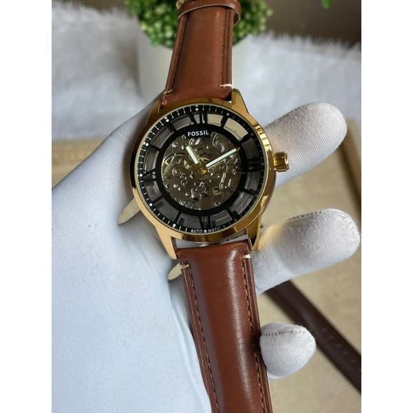 FOSIL TOWNSMAN AUTOMATIC GOLD BROWN LEATHER BELT AT165