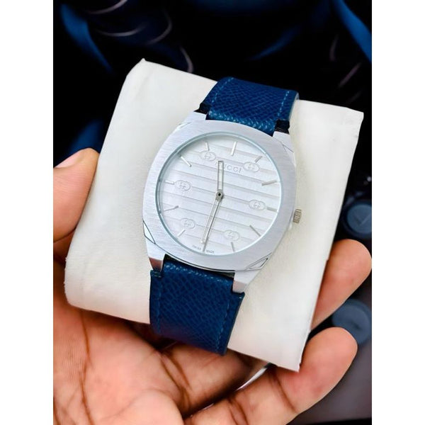 Guccci 25H Blue Leather Strap Silver White Dial (127)