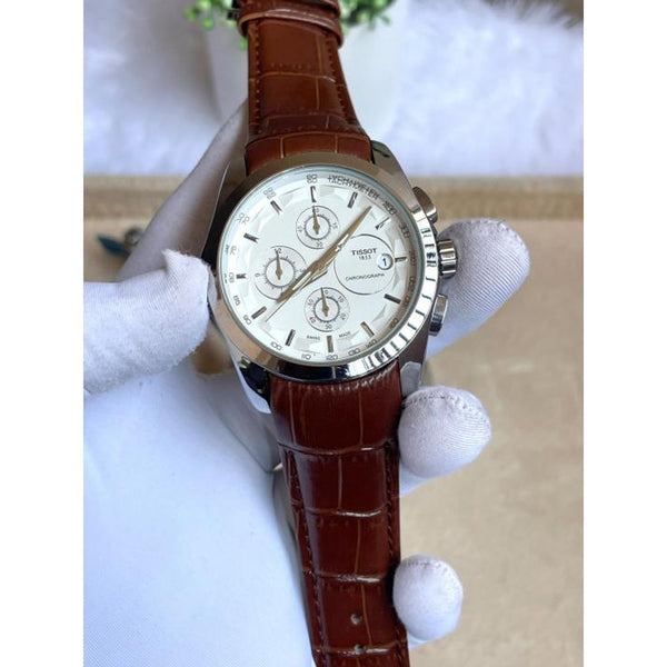 Tisot Couturier Chronograph Brown SIlver White AT298