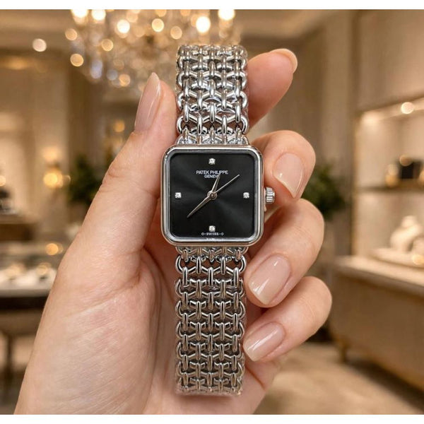 PATEK PHILIPE SILVER-BLACK WATCH FOR HER 1058